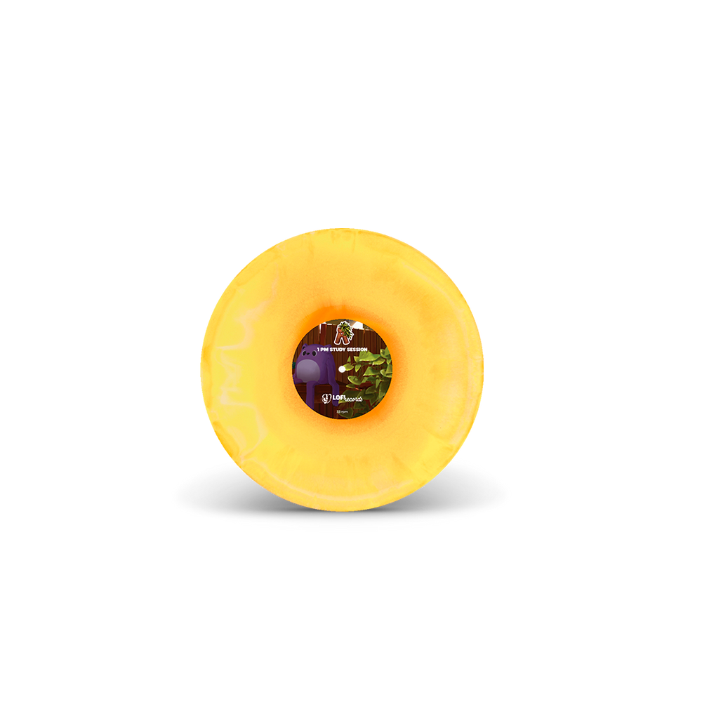 
                  
                    Yellow vinyl record with a label on a white background
                  
                