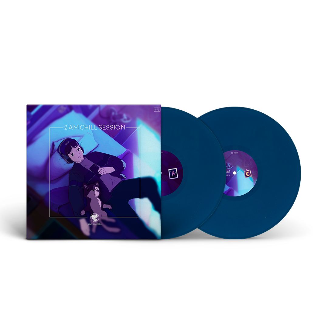 Lofi Boy 2 A.M Chill Session Vinyl record with cover featuring a person and dog on a white background