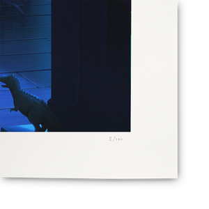 
                  
                    Framed artwork of a crocodile silhouette against a blue gradient background
                  
                
