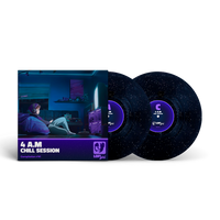 lofi boy vinyl records with packaging titled '4 A.M. Chill Session' on a white background