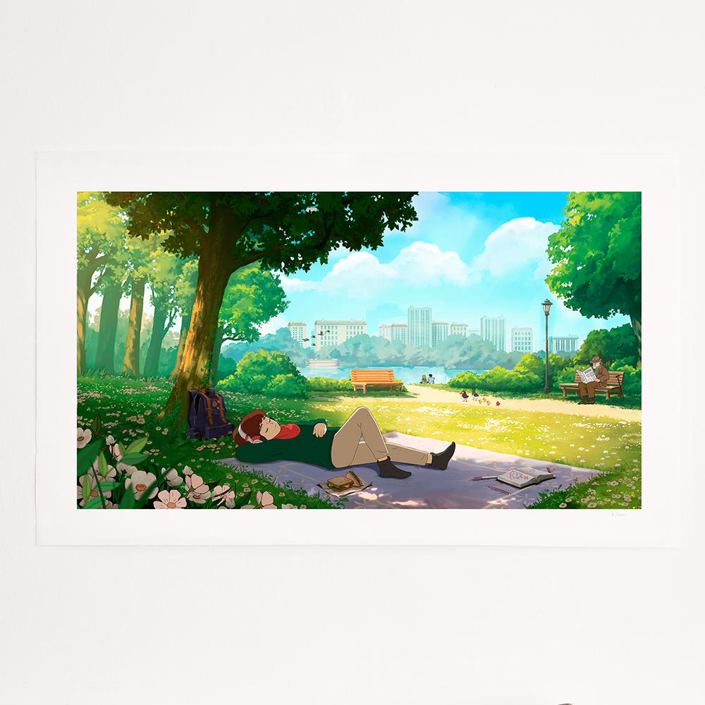 Illustration of Lofi Girl relaxing on a Saturday, surrounded by a cozy atmosphere, featuring a calm and serene vibe perfect for studying or chilling.