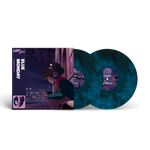 Vinyl records with a matching cover featuring a person with headphones against a cityscape background.