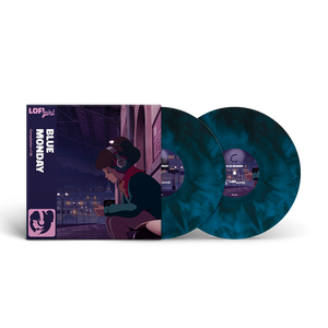 
                  
                    Vinyl records with a matching cover featuring a person with headphones against a cityscape background.
                  
                