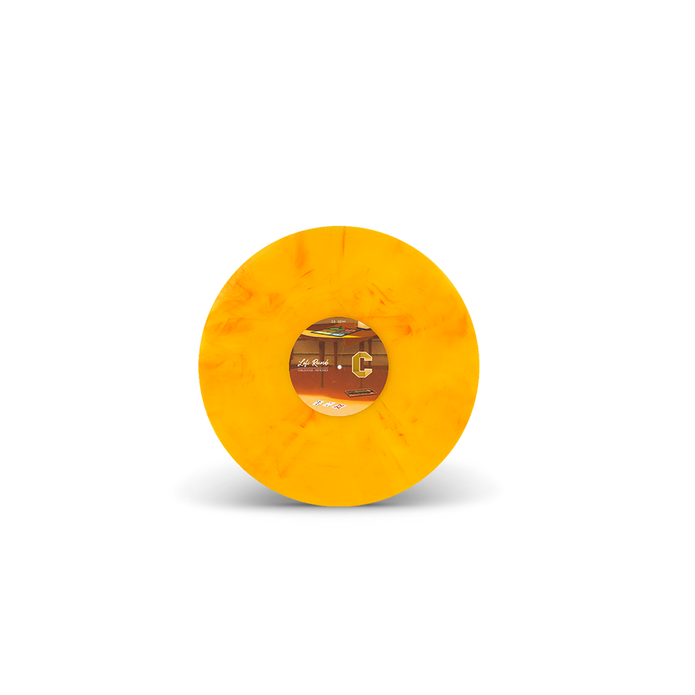 
                  
                    Round orange object with a label on a white background
                  
                