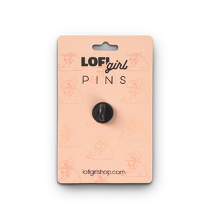 
                  
                    Black pin on a LOFI girl Pins packaging with a pink background
                  
                
