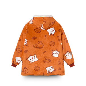 
                  
                    Orange hoodie with cat pattern on a white background
                  
                