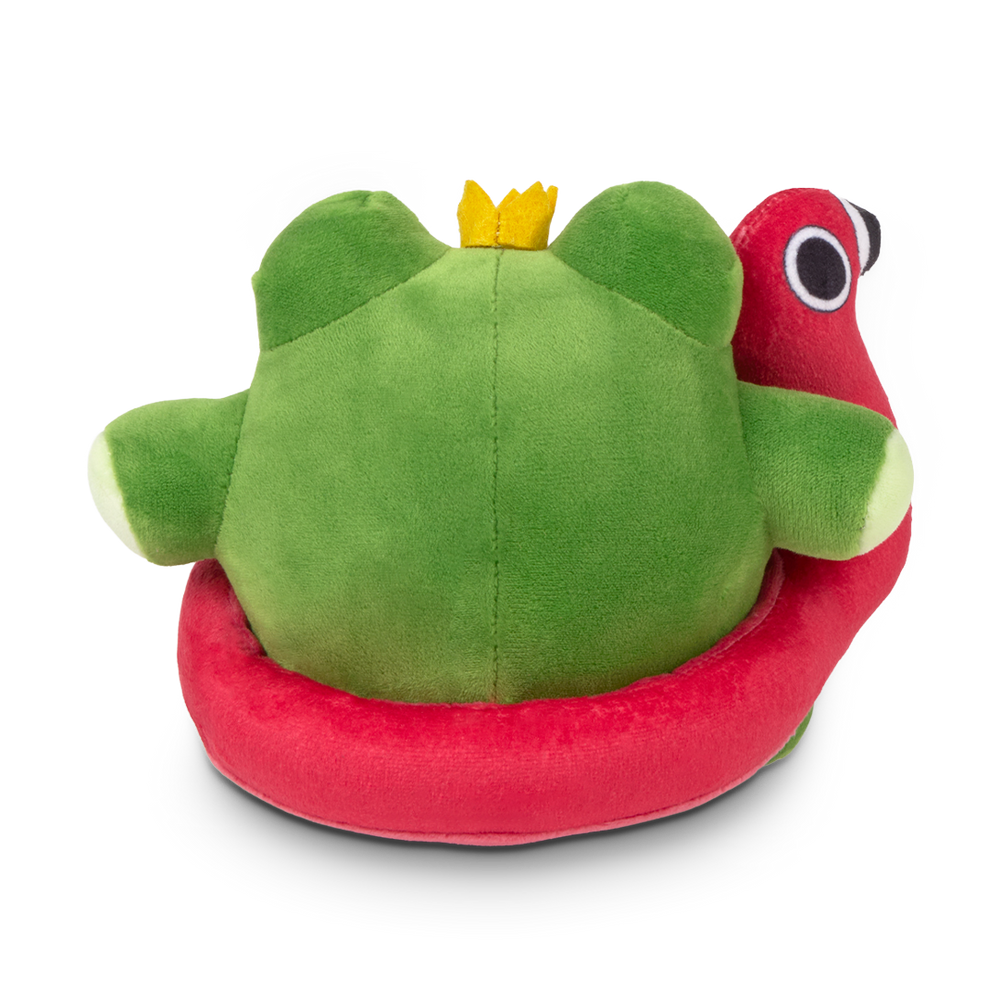 
                  
                    Plush toy with a green frog and red snake design on a white background
                  
                