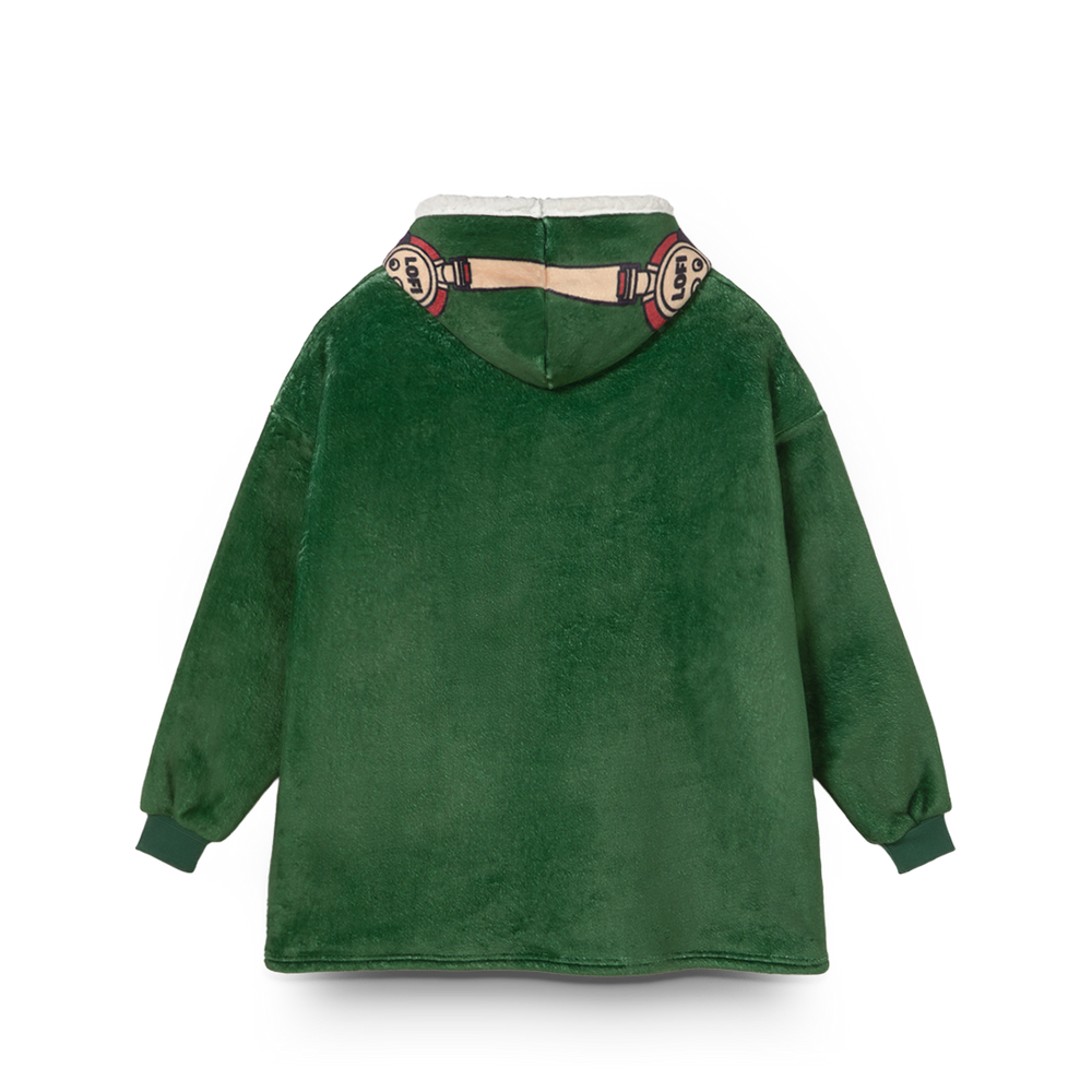 
                  
                    Green hoodie with a decorative hood on a white background
                  
                