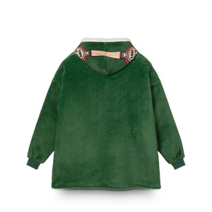 
                  
                    Green hoodie with a decorative hood on a white background
                  
                