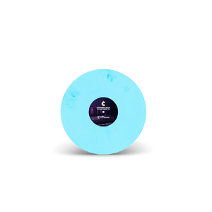 
                  
                    Light blue vinyl record with a label on a white background
                  
                