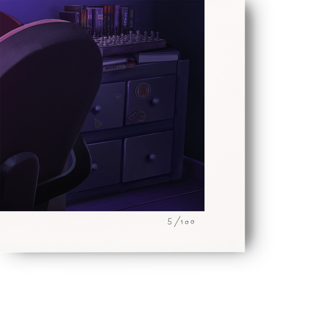 
                  
                    Gaming chair in a dark room with gaming equipment
                  
                