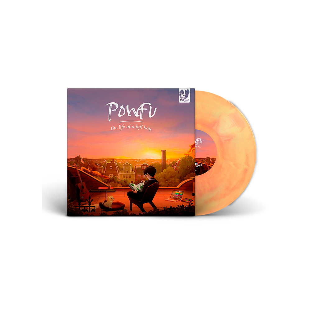 Vinyl record with a colorful cover featuring a silhouette of a person and the title 'POWfu'.