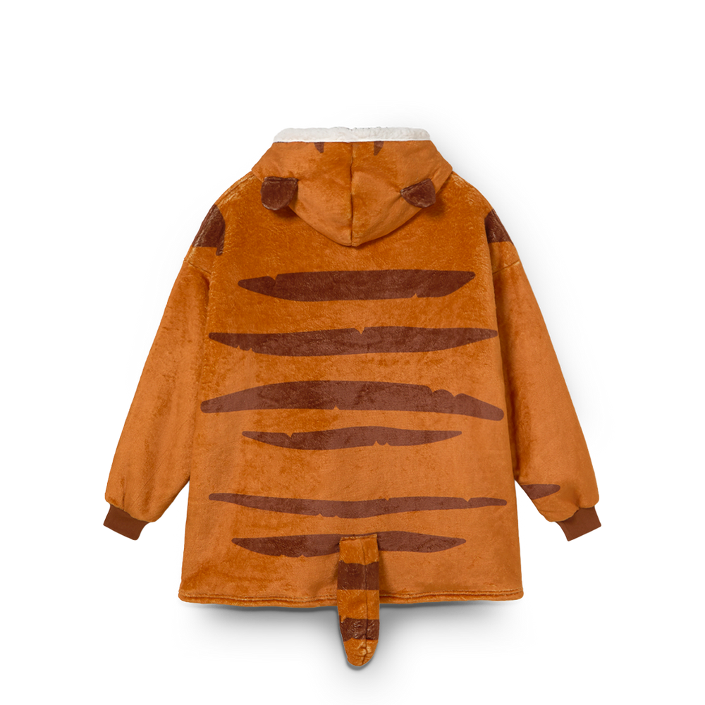 
                  
                    Brown children's coat with tiger stripe pattern on a white background
                  
                