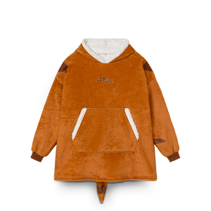 
                  
                    Brown fleece poncho with white lining on a white background
                  
                