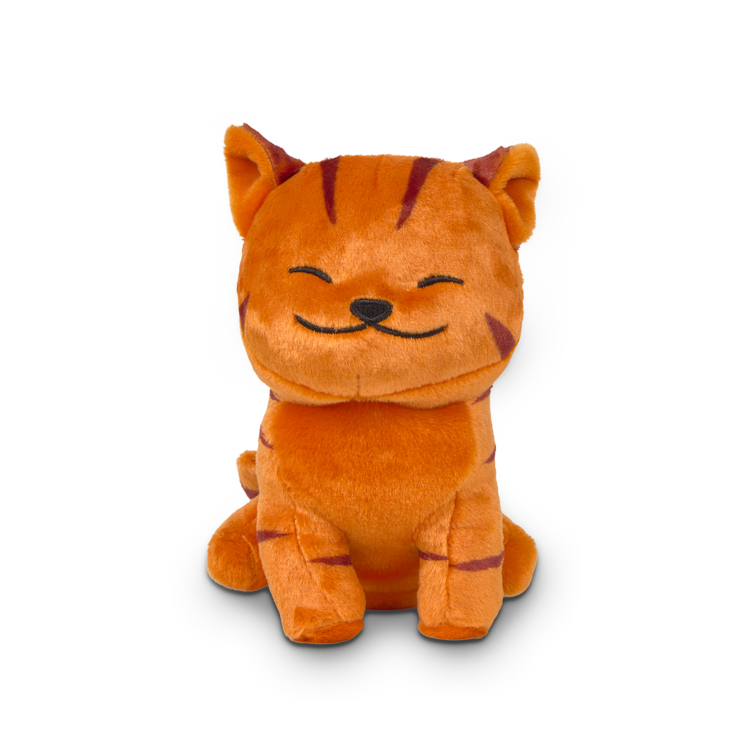 Plush toy of a tiger with closed eyes on a white background
