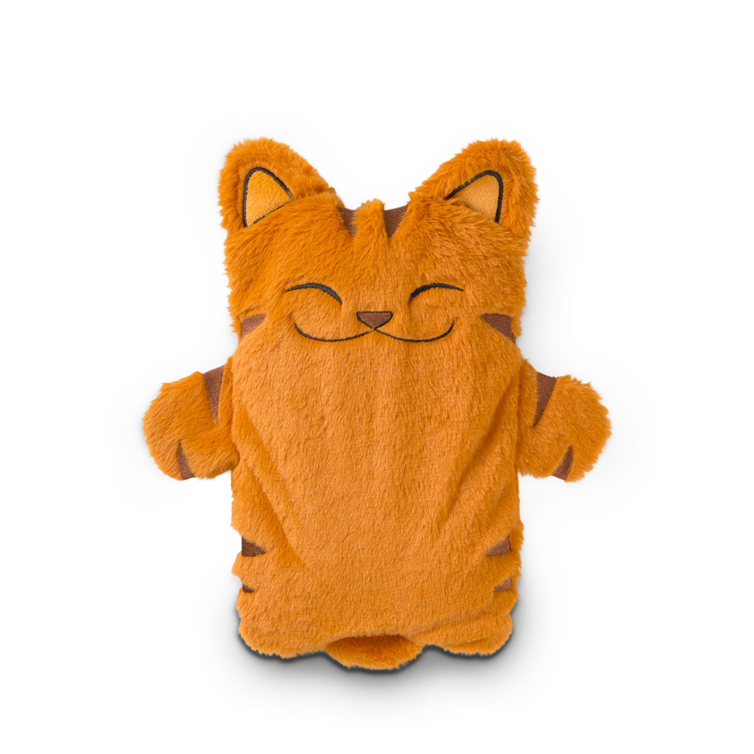Plush toy shaped like a cat on a white background