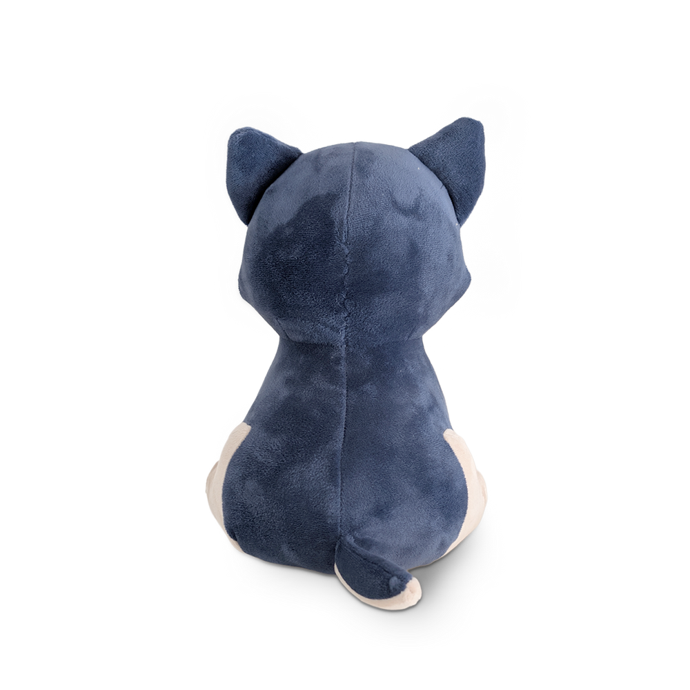 
                  
                    Blue plush toy with cat ears on a white background
                  
                