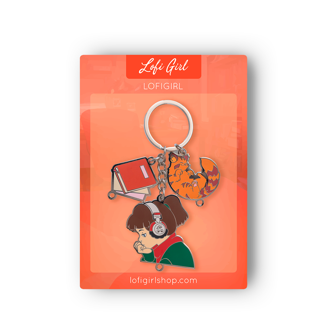 Keychain with character design on LOFI Girl packaging