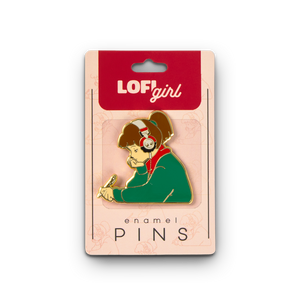 
                  
                    Enamel pin in packaging with 'LOFI girl' branding on a white background
                  
                