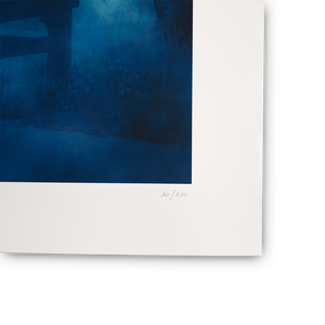 
                  
                    Abstract blue painting with a white frame on a white background
                  
                