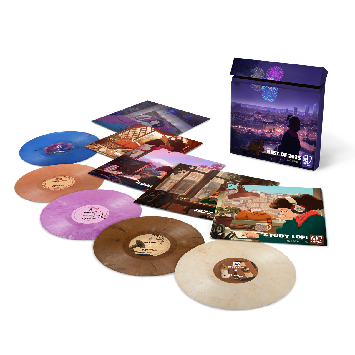 lofi girl Vinyl records best of and  on a white background