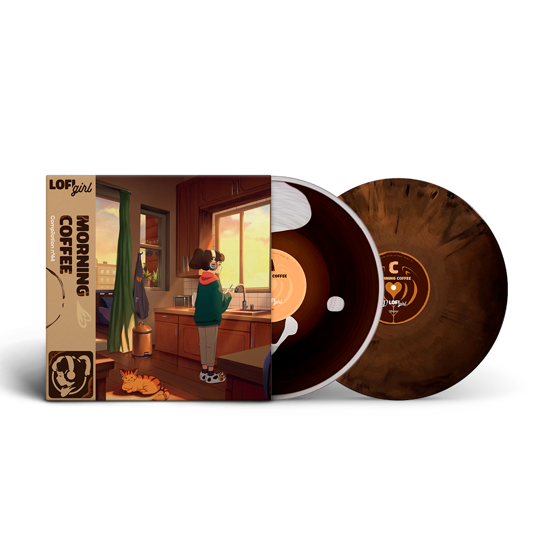 Lofi Girl morning coffee 2LP vinyl, with liquid and marble disks.