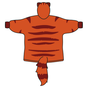 
                  
                    The back view of the orange hoodie with a striped cat tail and a curled-up cat design.
                  
                