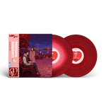 Red vinyl records with a matching cover featuring a couple at night.