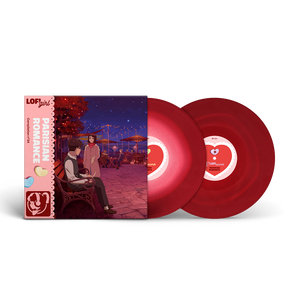 
                  
                    Red vinyl records with a matching cover featuring a couple at night.
                  
                