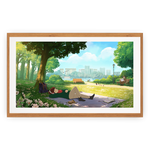 Framed artwork of a park scene with people relaxing under trees