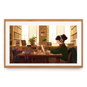 
                  
                    Illustration of a person working at a desk in a library with a warm, inviting atmosphere.
                  
                